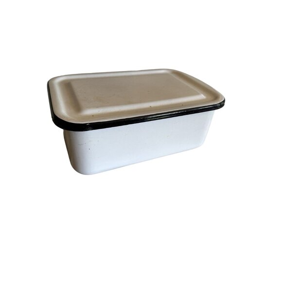 Vintage White Enamel Rectangular Storage Box With Lid - Picture 2 of 6